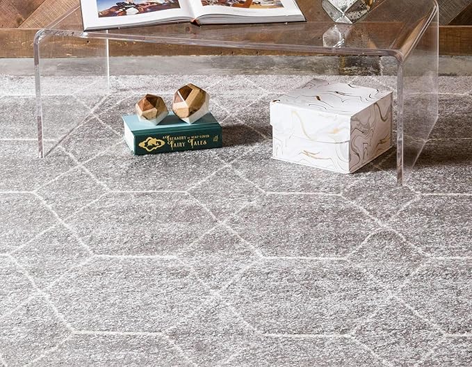 Unique Loom Trellis Frieze Collection Area Rug - Geometric (9' x 12' 2", Light Gray/ Ivory)