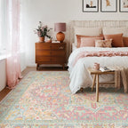 Kokia 9x12 Washable Area Rugs Blossom Pink with Vintage Orient Design, Soft Rug for Living Room or Bedroom, Non-Slip Low Pile Stain Resistance Features, Distressed Medallion Pattern