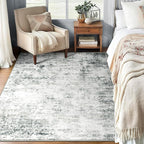 5x7 Machine Washable Area Rug for Living Room, Grey Modern Vintage Abstract Rug Large Non-Slip Low Pile Soft Faux Wool Carpet, Kids and Pets Friendly for Bedroom Dining Room Farmhouse Home Decor Rug