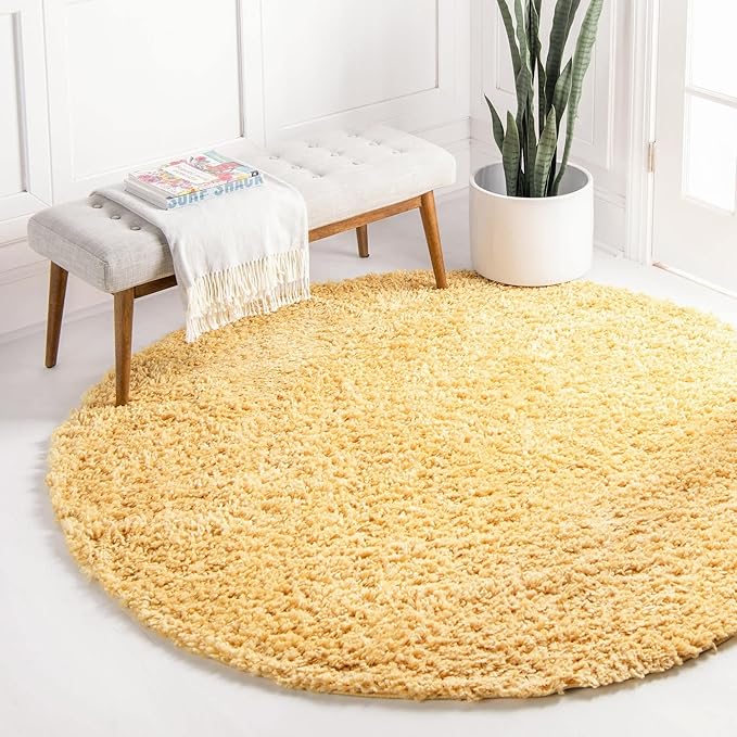 Unique Loom Davos Shag Collection Area Rug - Solid (10' Round, Sun Yellow)