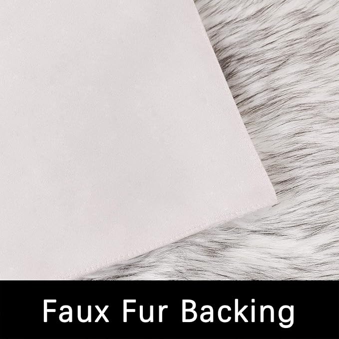 Latepis 12x12 Rugs for Living Room Super Large Faux Sheepskin Fur Rug White with Grey Tips Area Rugs Sofa Fluffy Rug Shag Rug for Bedroom Home Office Entertainment Room, Square