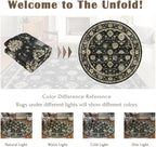 Washable Round Area Rug 6ft - Charcoal Black Traditional Floral Living Room Circle Rug Non-Slip Farmhouse Dining Room Carpet Soft Vintage Boho Round Rugs for Bedroom Office Entryway