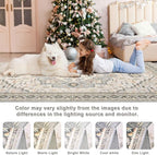 6x9 Grey Beige Area Rug for Living Room, Machine Washable Rugs with Non-Slip Backing for Bedroom, Vintage Medallion Carpet Dining Room Office Kids Room Decor