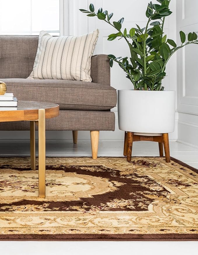 Rugs.com Chateau Collection Rug – 7' 10 x 11' Brown Medium Rug Perfect for Living Rooms, Large Dining Rooms, Open Floorplans