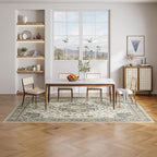 Dripex Washable Area Rug 6x9 Floral Rug Stain & Water Resistant Foldable Thin Vintage Rugs Faux Wool Floor Carpet for Living Room Bedroom Dining Room Kitchen Bathroom Farmhouse Office