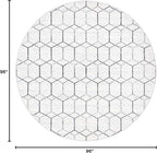 Rugs.com Lattice Trellis Collection Rug – 8 Ft Round White Low-Pile Rug Perfect for Kitchens, Dining Rooms