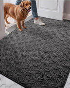 LUMI Indoor Door Mat, Absorbent Non-Slip Thin Doormat, Washable Door Mats, Woven Pattern Inside Floor Mat, Ideal for Entryway, Front Door, Home Decor, 48"x72", Woven Grey