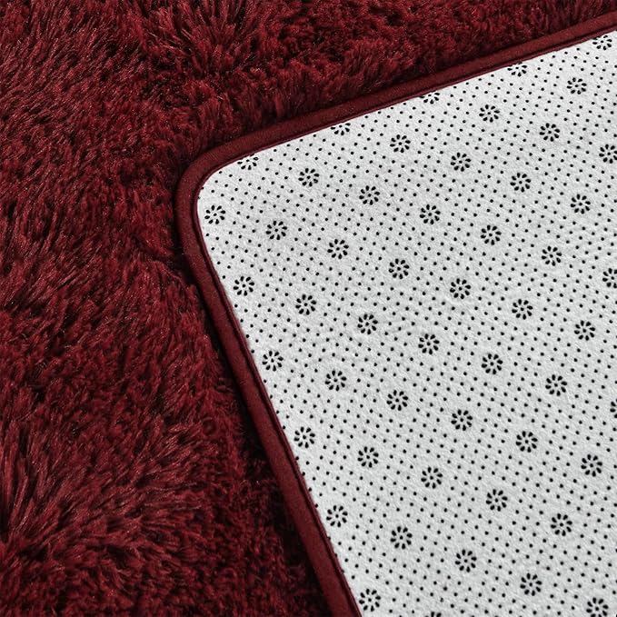 Large Shag Area Rugs 9 x 12, Plush Fuzzy Rugs for Living Room, Ultra Soft Fluffy Furry Rug for Bedroom, Indoor Carpet Nursery Rugs for Kids Room Home Decor, Burgundy