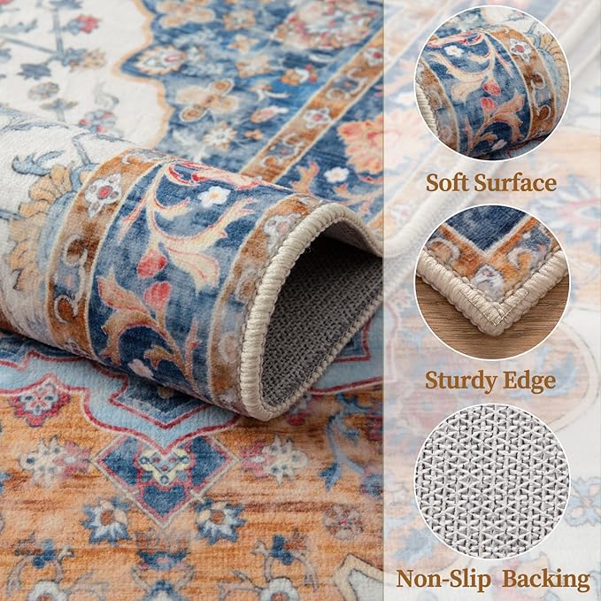 Ciicool Washable Non Slip Runner Rug, 2x6ft Hallway Rug Vintage Kitchen Rugs Carpet for Entrance Bedroom Laundry Bathroom Decor