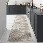 Modern Abstract Beige Gray Area Rug 2x8 Hallway Runner Machine Washable Carpet Bathroom Kitchen Indoor Accent Throw Low Pile Non Slip Distressed Laundry Living Dining Room Bedroom Office