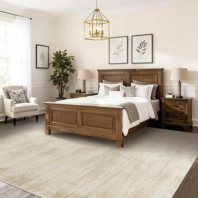 9x12 Area Rug for Living Room,Washable Neutral Farmhouse Abstract Extra Large Boho Bedroom Dining Room Rug Tan Brown Light Taupe with Cream Beige