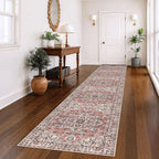 KOZYFLY Runners for Hallways 3x14 Ft Extra Long Washable Faux Wool Stair Thin Runner Rug Printed Hallway Carpet for Entryway Bedroom Stairs Kitchen Floor Accent, Terracotta/Beige