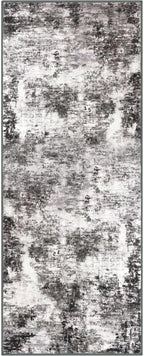 Modern Abstract Runner Rug 2x5, Grey Black Washable Kitchen Runner Entryway Rug Mat Non-Slip Soft Hallway Rug Runner Thin Print Faux Wool Carpet for Bedroom Laundry Room Indoor