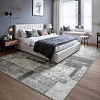 LOCHAS Rug for Living Room, Washable Soft Area Rugs for Bedroom 9x12, Abstract Carpet for Indoor Office Kids Dining Room Nursery Floor, Grey Geometric Vintage Home Decor, Non Slip, Pet Child Friendly