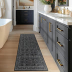 Charcoal Black 2x6 Runner Rug for Hallways Entryway, Vintage Earth Tone Kitchen Bathroom Runner 6ft, Non Slip Washable Low Pile Thin Carpet Runner for Mudroom/Laundry Room/Bedroom Bedside