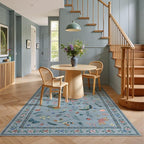 3x5 Washabl Rug with Insect Print - Bug Rug Non-Shedding Stain Resistant Soft Small Carpet for Bedroom, Low Pile Ultra-Thin Machine Washable Carpet for Nursery,Entrance, Office (3'x5' Blue)