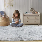 Soft Fluffy Area Rug for Bedroom, Tie-Dye Grey Fuzzy Shaggy Oval Throw Rugs for Bedside, Non-Slip Cozy Plush Shag Carpet for Kids Room Nursery Dorm Living Room, 2.6 x 5.3 Feet