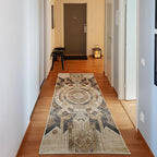 Ambesonne Abstract Boho Decorative Rug, Earthy American Native Motif with Rounds and Lines Folkloric Grungy, Quality Carpet Bedroom Dorm and Living Room, 2' 5" x 7' 5", Pale Camel Chocolate