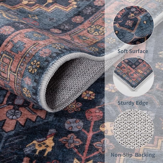 Ciicool 3x5 Area Rug, Washable Boho Rugs for Bedroom Non-Slip Indoor Low-Pile Mat Floor Oriental Carpet Vintage Rug for Kitchen Bedroom Living Room Office Dinning Foyer Decor