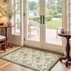 jinchan Elora 3x5 Floral Rug for Entryway Washable Kitchen Rug Vintage Romance Design Small Mat Non Slip Indoor Doormat Lightweight Low-Profile Throw Carpet for Bathroom Laundry Room, Green/Beige