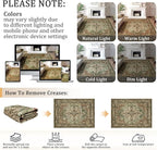 5x7 Machine Washable Area Rug for Living Room, Brown Green Boho Vintage Floral Rug Large Non-Slip Low Pile Soft Faux Wool Carpet, Kids and Pets Friendly for Bedroom Dining Room Farmhouse Decor Rug