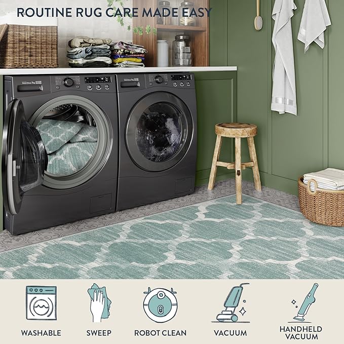 Lahome 5x7 Area Rug Green Rug Low Pile Indoor Washable Rugs for Bedroom Living Room Area Rugs 5x7 for Dining Room Foldable Non-Slip Thin Rugs Sage Green