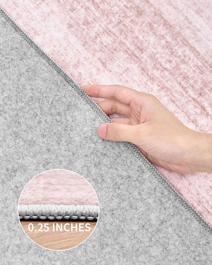 Art&Tuft Washable Rugs 8x10, Area Rugs for Living Room - Non Slip and Stain Resistant Soft Thin Low Pile 8x10 Rug for Bedroom, Dining Room, Kitchen, Office, Lightpink