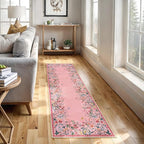 Lahome Boho Floral 2'6"x8 Pink Bathroom Runner Rugs Non Slip Washable,Soft Runners for Hallways,Indoor Carpet Runner with Rubber Backing for Entryway Kitchen Laundry(Pink,2'6"x8)
