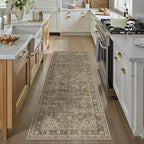 2x7 Washable Brown Runner Rug Vintage Hallway Kitchen Carpet Non-Slip Soft Low Pile Distressed Throw Rug for Bedroom Bathroom Laundry Living Room