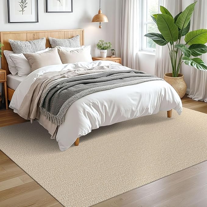 EARTHALL Washable Area Rugs 5x7 Ft Non Slip Living Room Rugs Cotton Rubber Backed Dining Room Rug Braided Bedroom Rugs Indoor Outdoor Floor Carpet for Living Room, Bedroom, Dining Room, Send/Beige