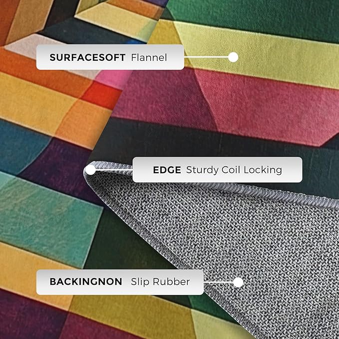 8x10 Colorful Geometry Rugs for Bedroom Decor, Washable Abstract Geometric Pattern Area Rug, Living Room Home Decoration, Non Slip Soft Thin, Abstract Art Decor Large Carpet PF-P 49