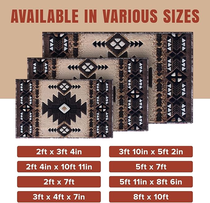 YHSF South West Native American Area Rug C318 - Easy Clean, Thick, Soft, Durable Native Tribal American Indian Inspired Rug for Bedroom/Living Room and More - Berber, 5 Feet x 7 Feet