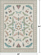 5x7 Pink and Green Nursery Rug - Colorful Rug for Playroom, Bedroom, Living Room, Insect Butterfly Floral Non-Slip Soft Carpet