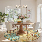 Lahome Floral Round Area Rugs 5Ft - Washable Soft Large Round Rugs for Living Room Non-Slip Throw Lightweight Round Kitchen Rugs, Boho Beige Paisley Print Circle Rugs for Bedroom Office Dining Room
