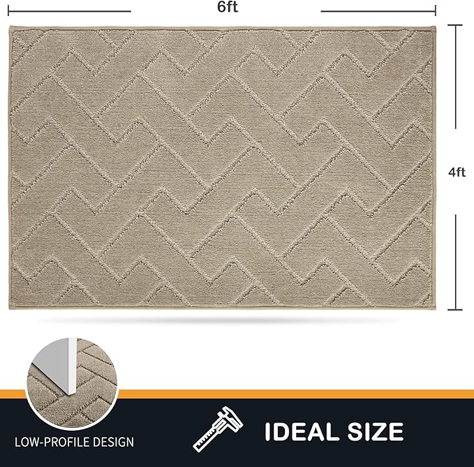 PURRUGS Easy Care Area Rug 4ft x 6ft, Non-Slip Machine Washable Entry Rug, Dog Door Mat, Stain Resistant Accent Rug for Hallway, Bedroom, Living Room and Mudroom, Taupe