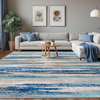 Modern Abstract 8x10 Large Machine Washable Living Room Rug Non-Slip Soft Bedroom Area Rug Blue Ultra Thin Print Faux Wool Carpet Throw Rugs for Nursery Playroom Dining Room Indoor Office
