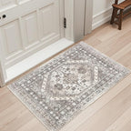 zesthome 2x3 Entryway Rug, Soft Washable Rugs, Non Slip Area Rug, Stain Resistant Low Pile Rugs for Bedroom, Vintage Rug for Door Mat, Kitchen (Brown/Beige,2'x3')