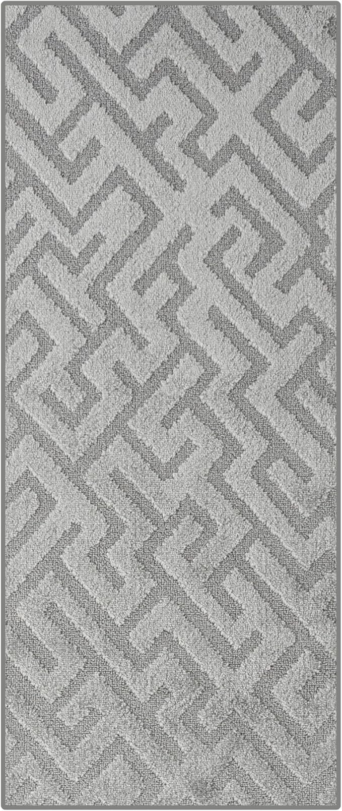 8ft Custom Cut Runner Rug for Narrow Hallways Kitchens - Deco Grey | Non-Slip | Washable & Edge Bound