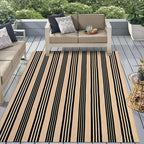 Black and Khaki Striped Rug 5'x7', Washable Outdoor Rugs Cotton Hand Woven Front Porch Rugs, Reversible Patio Rug Foldable Large Throw Rugs for Living Room Home Entrance