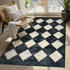 Lahome Machine Washable Area Rugs for Bedroom Aesthetic, 4x6 Soft Living Room Area Rug Non Slip Entryway Rugs, Moroccan Trellis Printed Black and White Indoor Kitchen Carpet for Bedside Office