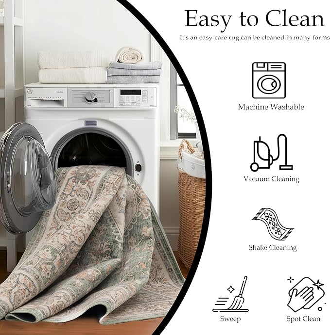 Area Rug Non Slip Machine Washable Ultra Soft Living Room/Bedroom/Kitchen/Outdoor/Classroom Celadon, 8'×10'