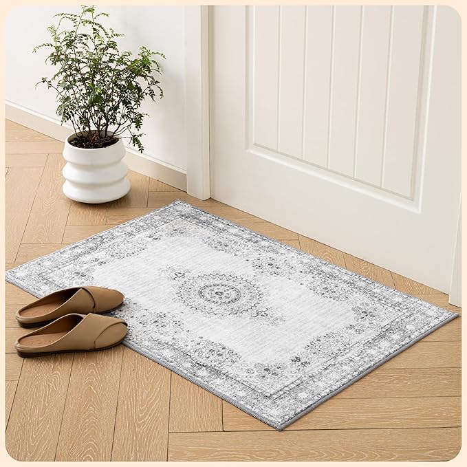 Istana 2x3 Area Rug - Grey/Gold Boho Rugs for Living Room 2x3 - Foldable Small Rugs for Bedroom - Stain Resistant Washable Rug Non Slip - Eco-Friendly Area Rugs Indoor