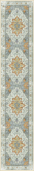 Area Rugs 2'6''x12' Washable Non-Slip, Floral Vintage Distress Print Pattern Medallion Carpet for Living Room Bedroom Dining Room, Light Yellow Carbon Grey Orange