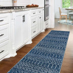 Lahome Moroccan Washable Kitchen Runner 2x8 Carpet Runners for Hallway 8Ft Low-Profile Non-Slip, Indoor Geometric Print Distressed Rug for Entryway Laundry Room Foyer, (Blue,2'x8')