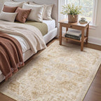tchdio 3x5 Bedroom Area Rug, Non Slip Washable Entryway Rug Indoor, Soft Low Pile Vintage Door Mat, Stain Resistant Rug for Entrance, Bedside, Dining Room (Beige, 3'x5')