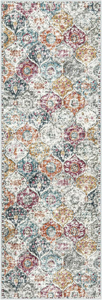 Lahome Moroccan Trellis Hallway Runner Rug, 2x6 Kitchen Runner Rugs Non Skid Washable, Vintage Laundry Room Rug Ultra-Thin Long Carpet for Bathroom Bedroom Entryway, Aqua/Multi
