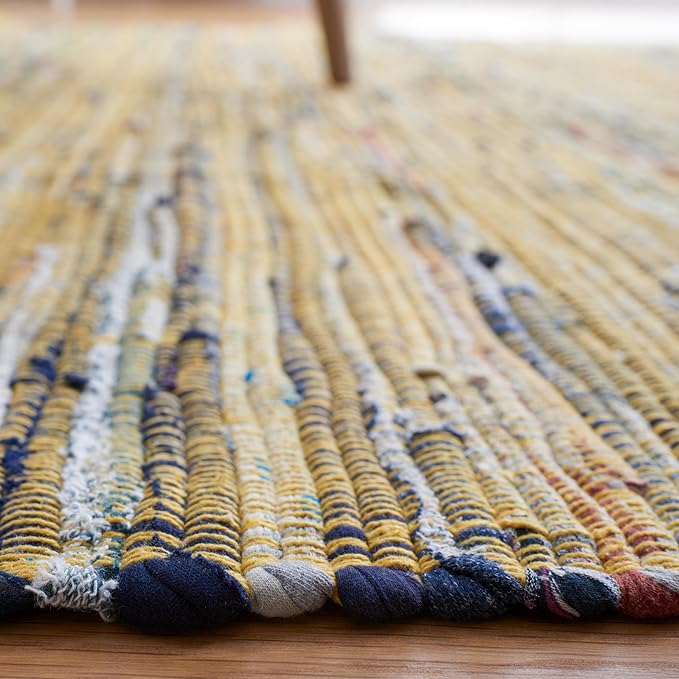 SAFAVIEH Rag Rug Collection Runner Rug - 2'3" x 12', Yellow & Multi, Handmade Boho Stripe Cotton, Ideal for High Traffic Areas in Living Room, Bedroom (RAR121H)