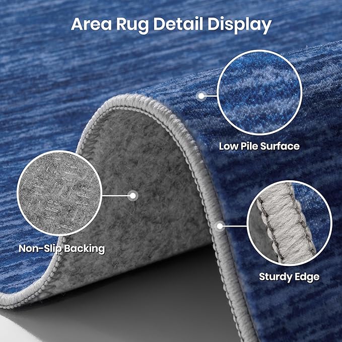 Valenrug Washable Rugs 8x10 - Non Slip 8x10 Area Rugs for Living Room, Stain Resistant Area Rugs for Bedroom, Foldable Machine Washable Area Rug(8'x10', Navy)