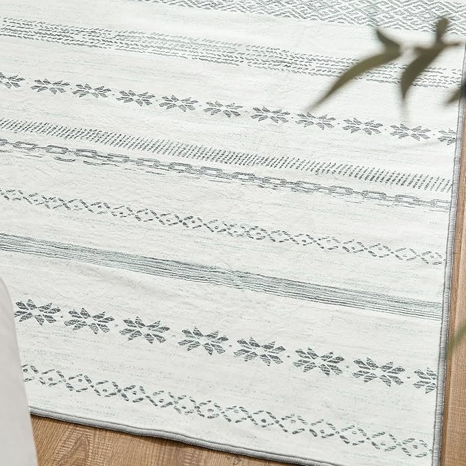 jinchan Boho 4x6 Area Rugs - Machine Washable Moroccan Soft Throw Rug Bohemian Ripple Design Non-Slip Neutral Carpet for Bedroom Entryway Living Room Kitchen Dining Room Home Office (4‘x6', Grey)