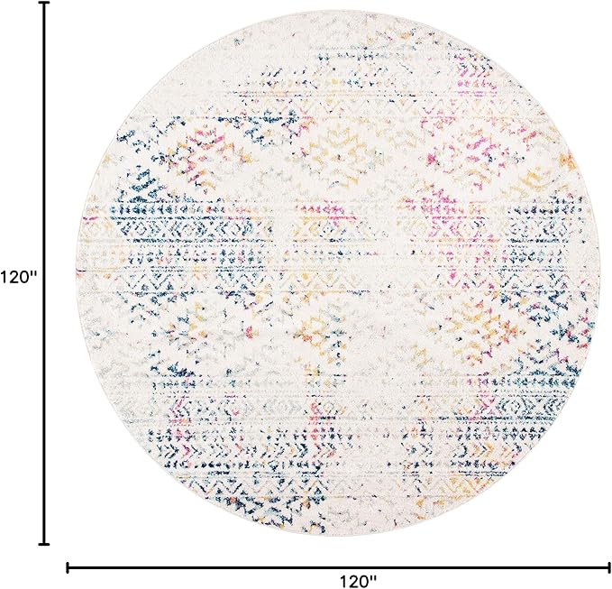 SAFAVIEH Tulum Collection Area Rug - 10' Round, Ivory & Blue, Moroccan Boho Tribal Design, Non-Shedding & Easy to Clean, Ideal for Living Room, Bedroom, Dining Space (TUL272C)